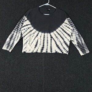 AQUA CASHMERE Tie Dye‎ Crew Neck Sweater Pullover Cropped Black White Size M